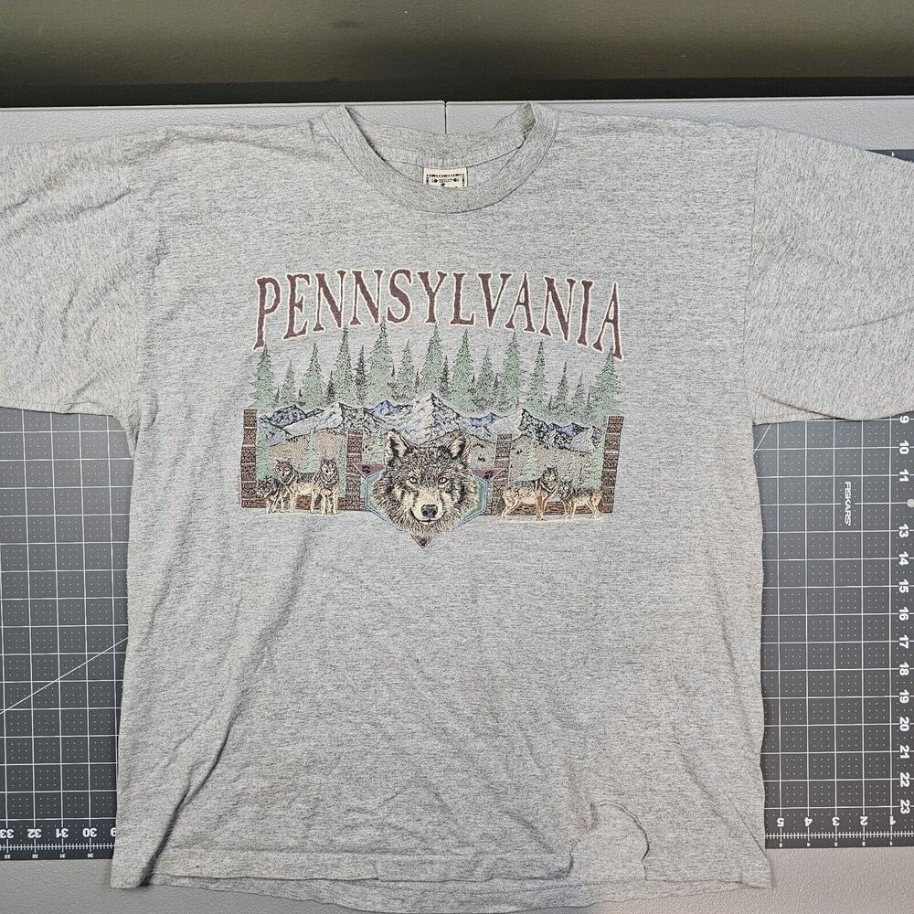 Vintage Pennsylvania Wolf Tshirt XL Gray 90s Grunge Single Stitch Distressed